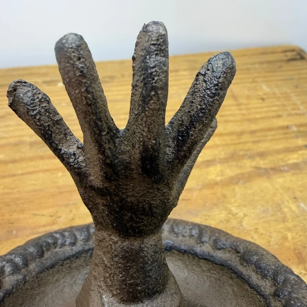 Cast Iron Hand Ring Holder Jewelry Dish Rustic Trinket Tray Dark Brown Decor